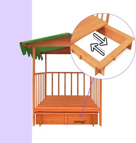 Piaskownica z werandą HAPPY, 130x130x143cm, brązowa/zielona Jurhan