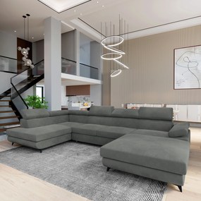 Masseno Narożnik RUBANO z funkcją spania i pojemnikiem na pościel Narozniki U, Rozkładana sofa - Szary, MONOLITH 85