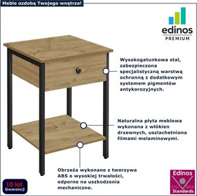 Industrialny stolik nocny z szufladą dąb artisan N4-N09