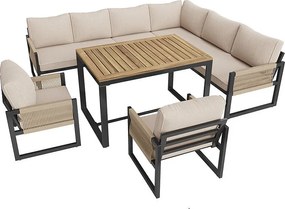 Zestaw mebli ogrodowych do jadalni dla 7-8 osób - narożnik - 2 fotele - 1 stół - beżowy
