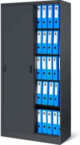 Biurowa szafa metalowa z drzwiami przesuwnymi KUBA, 900 x 1850 x 400 mm, antracytowa