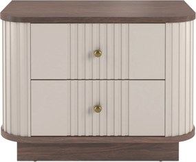 Zestaw szafek nocnych Vesper 56 cm na cokole - kaszmir / orzech / złote uchwyty