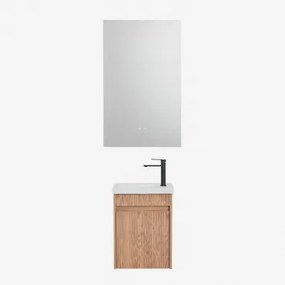 Zestaw Wiszących Mebli Łazienkowych Zintegrowany Z Umywalką Narek Popielaty Brąz & Prostokątny Led I Przeciwmgielny 55x90 Cm Riben & Czarny Matowy ↑20
