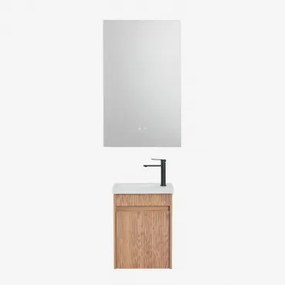 Zestaw Wiszących Mebli Łazienkowych Zintegrowany Z Umywalką Narek Popielaty Brąz & Prostokątny Led I - Sklum