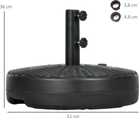 Outsunny Stojak na parasol Uchwyt na parasol, odporny na warunki atmosferyczne, napełniany, Ø51x 36W cm, Czarny