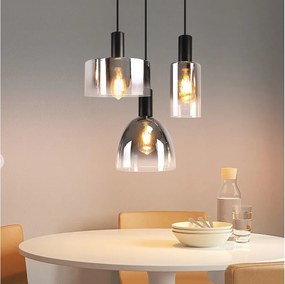 Vintage lampa wisząca do jadalni w kolorze dymu szarego szkła E27 z regulacją wysokości do salonu