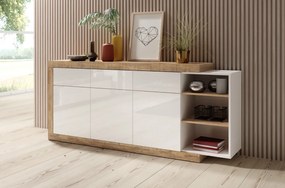 Komoda SINTRA 3D3S 200cm dąb samdal/biały połysk HELVETIA