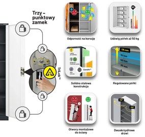 Szafa na dokumenty biurowa metalowa antracytowo-biała: JAN H, 900 x 1950 x 400 mm