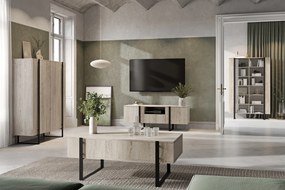 Komoda wysoka Verica 120 cm dwudrzwiowa - dąb biszkoptowy / czarne nóżki