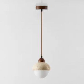 Lampa Sufitowa Wisząca Ø15 Cm Z Trawertynu I Drewna Davise Trawertyn - Sklum