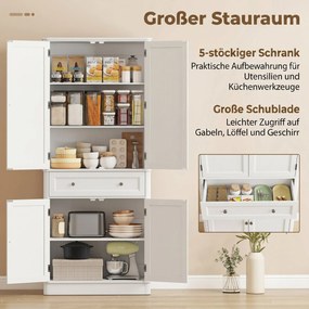 HOMCOM Szafka kuchenna z 4 drzwiami, szufladą i regulowanymi półkami do kuchni, 80 x 39,5 x 186,4 cm biały | Aosom PL