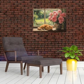 Obraz na szkle - Kot na oknie (70x50 cm)