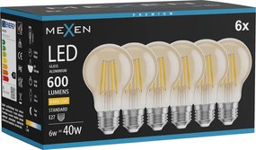 Mexen Vintis 6x żarówka filament LED E27, A60, 6W, Ciepła - 2700K, 600 lm, amber - L150-E27-0627-50x06