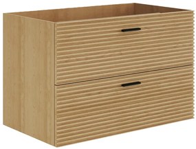Szafka pod umywalkę na nóżkach z prążkowanym frontem - 2 szuflady - Jasne drewno - 80 cm - SARONE
