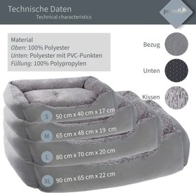 Petstuff Legowisko dla psa, rozmiar M, 65 x 48 x 19 cm, szar