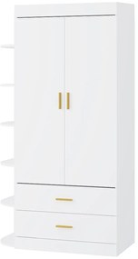 Szafa 2-drzwiowa z 2 szufladami i 6 półkami - szer. 100 cm - Biała i złota - GRIMORI