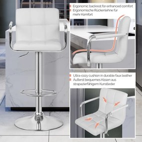 MIADOMODO Krzesło barowe 2 szt, z podłokietnikami, białe