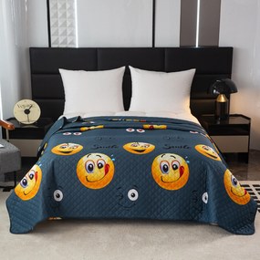 Narzuta na łóżko ze wzorem GŁODNY EMOTIKON szary Rozmiar: 170 x 210 cm