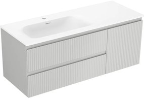 Mexen Rivel szafka łazienkowa 120 cm z umywalką Vela lewą, 2S, 1D, ryflowana, szara mat/biała mat - 91A23-12047-3-BBFFF62-W23L01