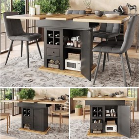 Stół jadalny składany 4-6 miejsc - 110-140 x 80 x 75 cm - rozkładany - z drzwiami + szufladą - MDF - czarny