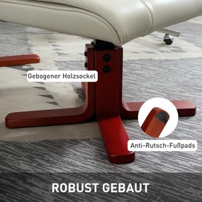 HOMCOM Fotel relaksacyjny z podnóżkiem, w wyglądzie skóry, regulowana oparcie, do 150 kg, kremowobiały