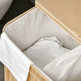 HOMCOM Składany kosz na pranie z bambusa, poręczny 90 L pojemnik na pranie z wyjmowanym wewnętrznym workiem i pokrywą