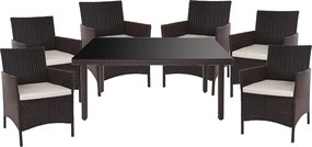 Zestaw z polirattanowym wykończeniem  Hamar (7 elementów),  brązowy, poduszki w kolorze kremowym