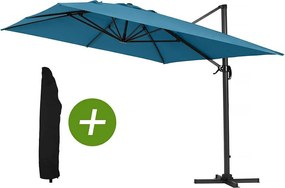 Parasol ogrodowy Sun 4" aluminiowy deportowany - Rectangle - 3 x 4 m - niebieski + pokrowiec