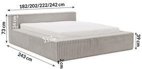 Szare tapicerowane łóżko dwuosobowe ze schowkiem ze stelażem 140x200 cm Cloe – Ropez