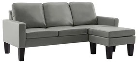 3-osobowa szara sofa z ekoskóry z podnóżkiem - Lencor 4Q