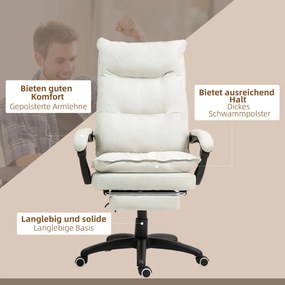 Vinsetto Krzesło Biurowe z Masażem, Fotel do Pracy z Funkcją Masażu, Regulowany Ergonomiczny Fotel Obrotowy, Nylon, Kremowy