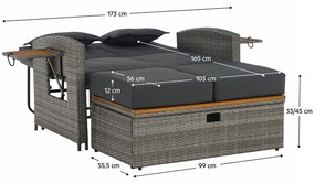 Sofa ogrodowa rattanowa MALORY, szary/naturalny