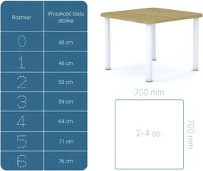 Stół przedszkolny Smart kwadratowy 70x70 cm, rozmiar 0-3, blat dębowy / nogi białe