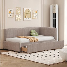 Łóżko tapicerowane 90 x 200 cm z wezgłowiem i 2 szufladami - Aksamit - Sofa rozkładana - Stelaż listwowy - Szary