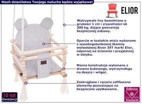 Huśtawka 3w1 z drewna bukowego i srebrną poduszką - Gavo