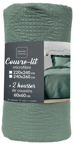 Zielony zestaw narzuty na łóżko i poszewki na poduszkę z mikrowłókna 240x260 cm Romane – douceur d'intérieur