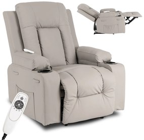 Fotel Masujący BOX Rozkładany Wypoczynkowy z Podnóżkiem Szary Ekoskóra Nowoczesny