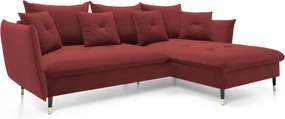 Narożnik GLAM Prawostronny z funkcją spania, zestaw z poduszkami wolnostojący tkanina RIVIERA 61 Burgundowy DOMO HOME