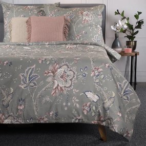 Komplet pościeli z mikrofibry CLARAS szara w liście i kwiaty 200x220 cm HOMLA