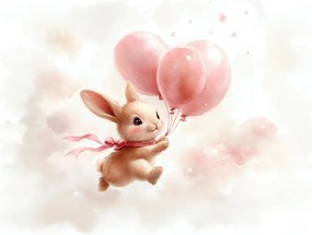 Obraz na szkle - Królik z balonami (70x50 cm)
