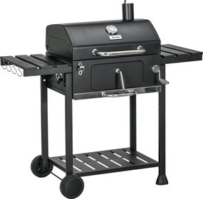 Outsunny Grill węglowy Grill BBQ-Grill, włącznie z termometrem, otwieraczem do butelek, 120 x 64 x 114 cm, czarny