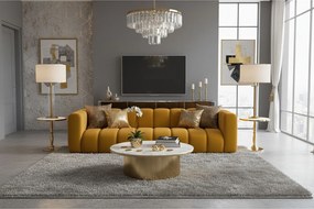 Sofa czteroosobowa, kanapa Grand, tkanina welurowa Salvador, Żółty