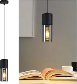 NETTLIFE Wisząca czarna lampa wisząca E27 kuchenna czarne szkło metal 1 nowoczesna żarówka przemysłowa