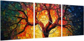 Obraz - Drzewo życia w mozaice (z zegarem) (90x30 cm)