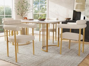 Stół z 4 krzesłami - Blat MDF, metalowa konstrukcja i aksamitne poduszki - Biały i Złoty
