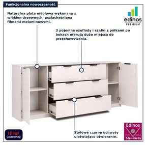 Kaszmirowa długa komoda z 3 szufladami połysk P1-Z90