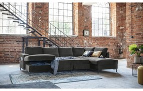 Ciemnoszara aksamitna rozkładana sofa w kształcie litery "U" Miuform Lofty Lilly, prawostronna