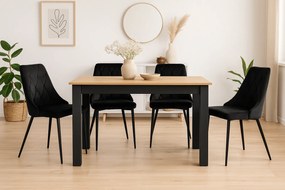 Zestaw do jadalni 1+4, czarny stół w dekorze złoty dąb MADO 120x80cm i czarne aksamitne krzesło do jadalni IMOLA