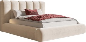 Łóżko tapicerowane 140x200 Lumaro z pojemnikiem - gruba pianka, pojemnik, stelaż drewniany - beżowy (Amor Velvet 4304)