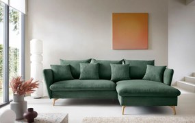 Zielony narożnik sztruksowy z funkcją spania Z0-E44